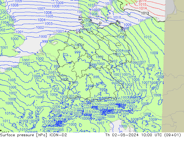 地面气压 ICON-D2 星期四 02.05.2024 10 UTC