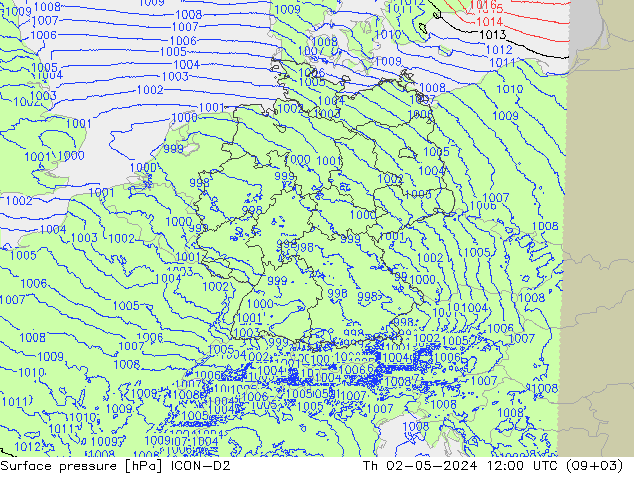 地面气压 ICON-D2 星期四 02.05.2024 12 UTC