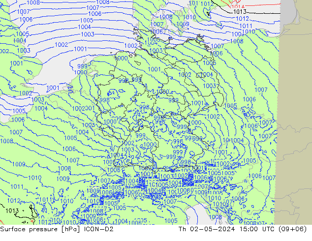 地面气压 ICON-D2 星期四 02.05.2024 15 UTC