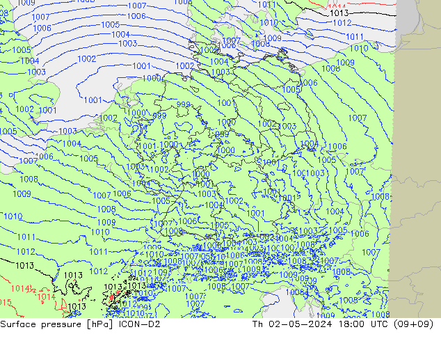 Luchtdruk (Grond) ICON-D2 do 02.05.2024 18 UTC