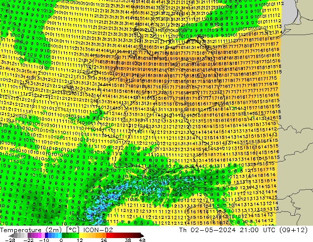 Sıcaklık Haritası (2m) ICON-D2 Per 02.05.2024 21 UTC