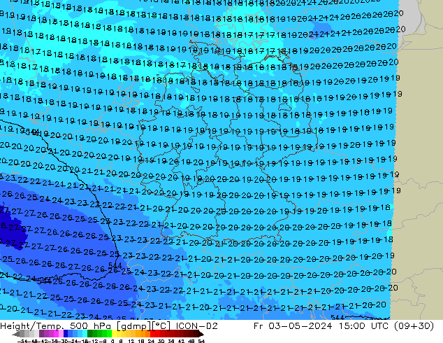 Height/Temp. 500 hPa ICON-D2 Fr 03.05.2024 15 UTC