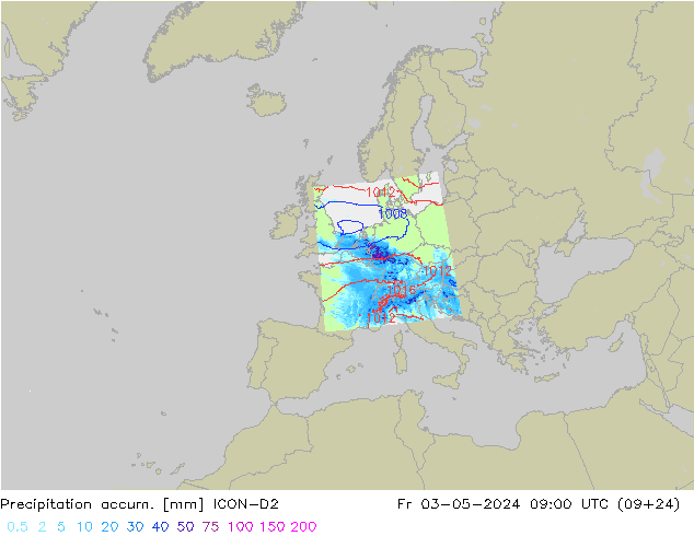 Precipitation accum. ICON-D2  03.05.2024 09 UTC