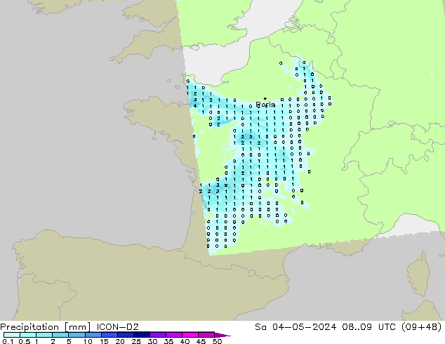 Precipitation ICON-D2 Sa 04.05.2024 09 UTC