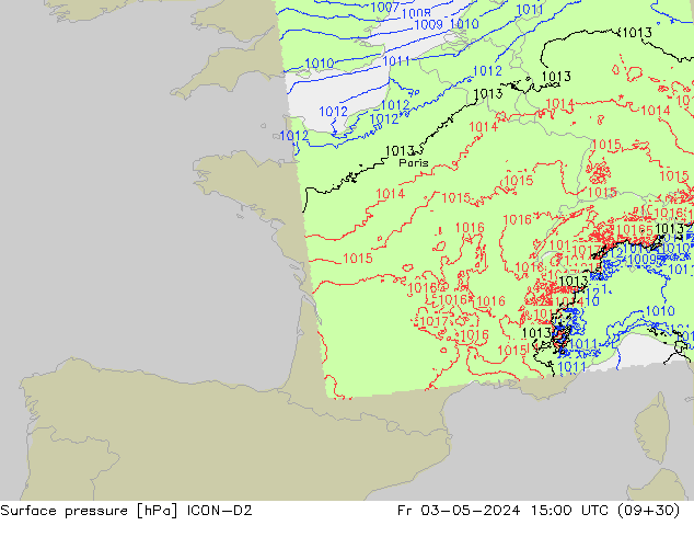 Surface pressure ICON-D2 Fr 03.05.2024 15 UTC