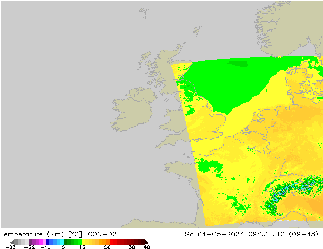 Temperatura (2m) ICON-D2 Sáb 04.05.2024 09 UTC