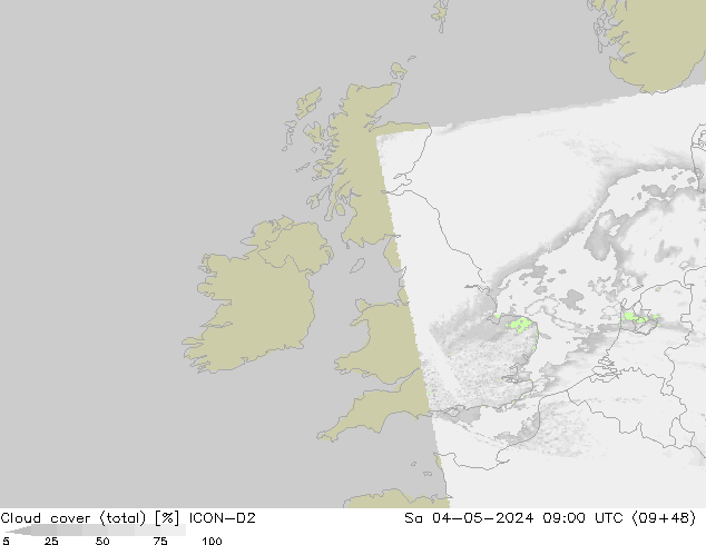 Wolken (gesamt) ICON-D2 Sa 04.05.2024 09 UTC