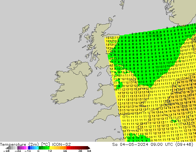 température (2m) ICON-D2 sam 04.05.2024 09 UTC