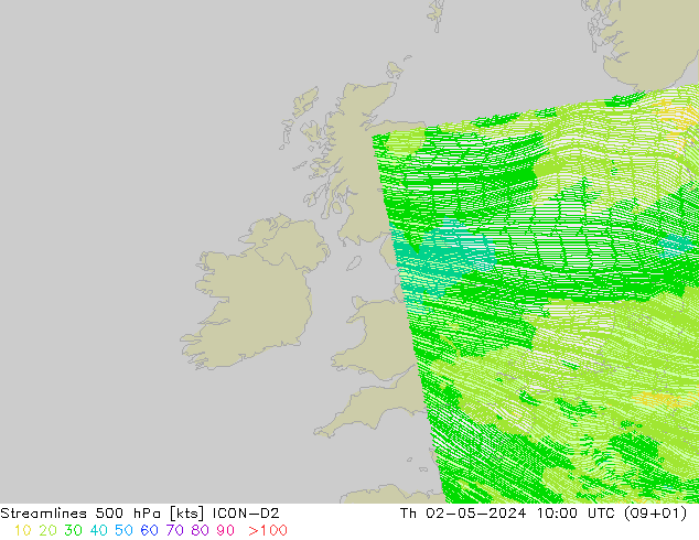 Streamlines 500 hPa ICON-D2 Th 02.05.2024 10 UTC