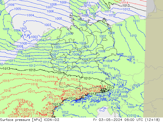 приземное давление ICON-D2 пт 03.05.2024 06 UTC