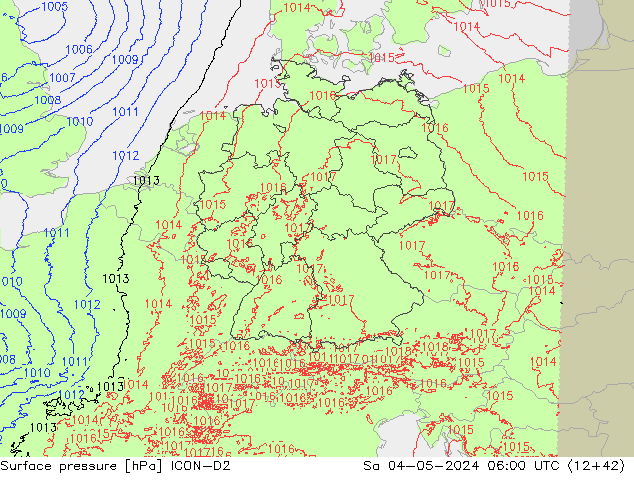 pression de l'air ICON-D2 sam 04.05.2024 06 UTC