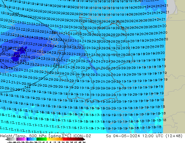 Hoogte/Temp. 500 hPa ICON-D2 za 04.05.2024 12 UTC