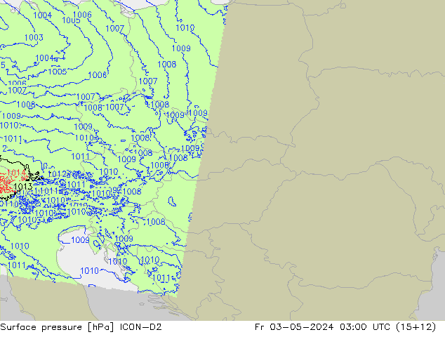 приземное давление ICON-D2 пт 03.05.2024 03 UTC