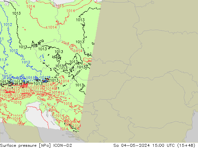 Luchtdruk (Grond) ICON-D2 za 04.05.2024 15 UTC