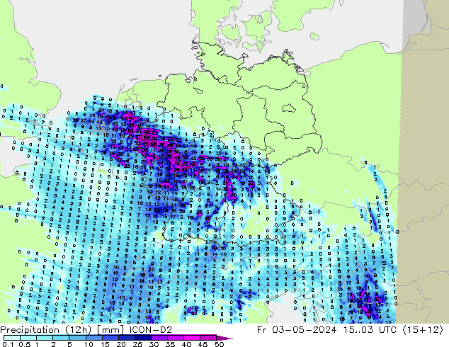 Precipitación (12h) ICON-D2 vie 03.05.2024 03 UTC