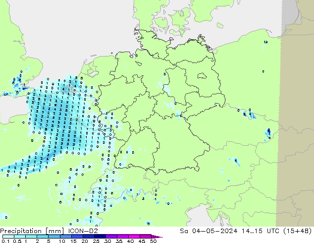 Precipitation ICON-D2 Sa 04.05.2024 15 UTC