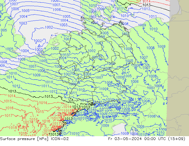 Yer basıncı ICON-D2 Cu 03.05.2024 00 UTC