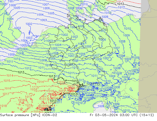 Surface pressure ICON-D2 Fr 03.05.2024 03 UTC