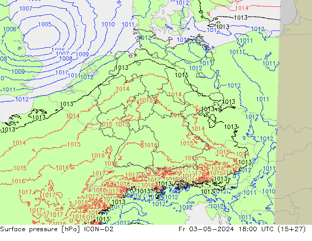 Surface pressure ICON-D2 Fr 03.05.2024 18 UTC