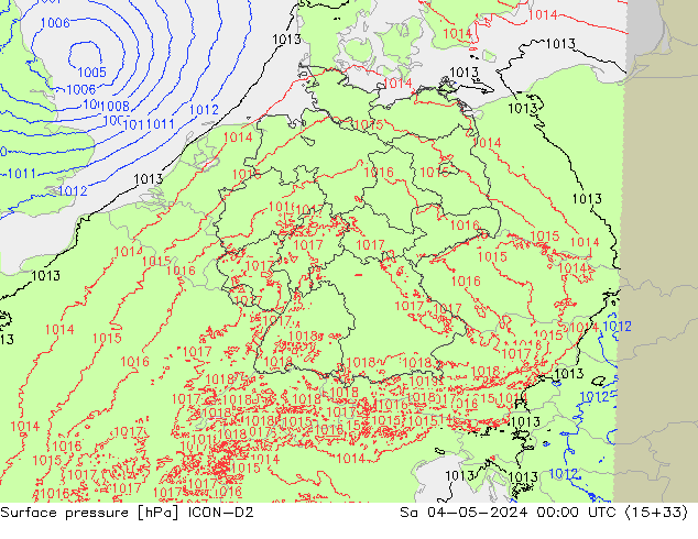 pression de l'air ICON-D2 sam 04.05.2024 00 UTC