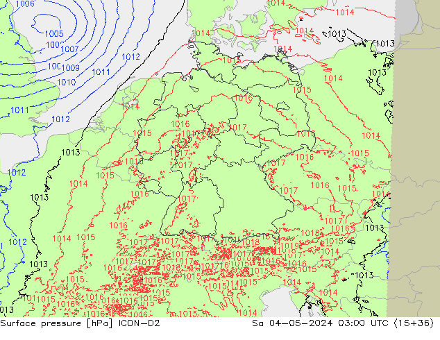 pressão do solo ICON-D2 Sáb 04.05.2024 03 UTC