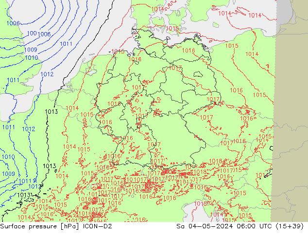 pressão do solo ICON-D2 Sáb 04.05.2024 06 UTC