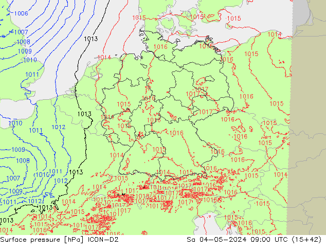 Surface pressure ICON-D2 Sa 04.05.2024 09 UTC