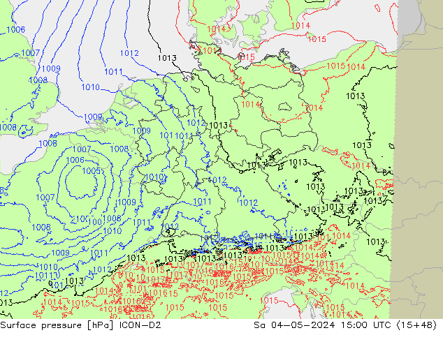 Surface pressure ICON-D2 Sa 04.05.2024 15 UTC