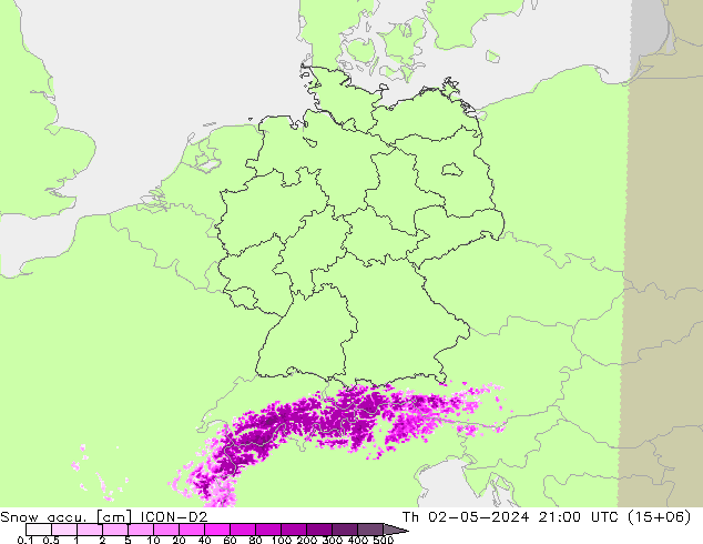 Schneemenge ICON-D2 Do 02.05.2024 21 UTC