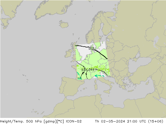Yükseklik/Sıc. 500 hPa ICON-D2 Per 02.05.2024 21 UTC