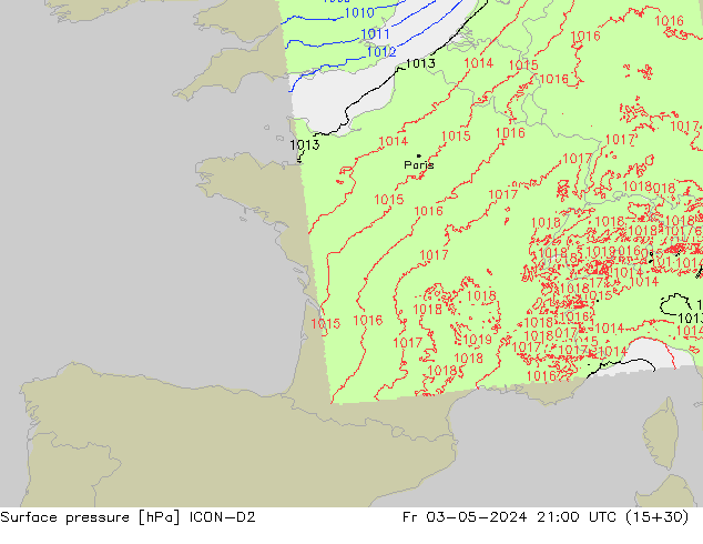 Surface pressure ICON-D2 Fr 03.05.2024 21 UTC