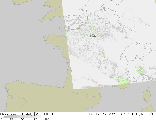 Nubi (totali) ICON-D2 ven 03.05.2024 15 UTC
