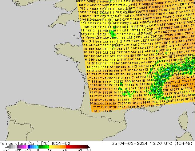 Temperature (2m) ICON-D2 Sa 04.05.2024 15 UTC