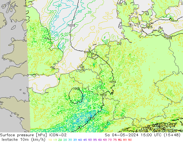 Eşrüzgar Hızları (km/sa) ICON-D2 Cts 04.05.2024 15 UTC