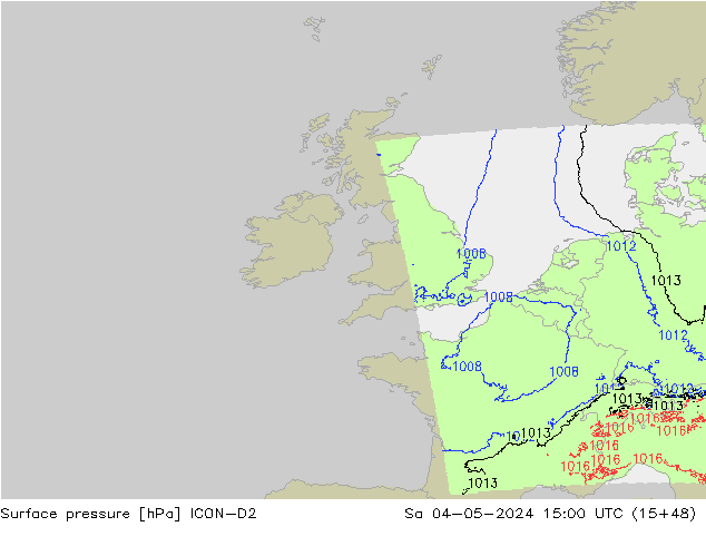pressão do solo ICON-D2 Sáb 04.05.2024 15 UTC