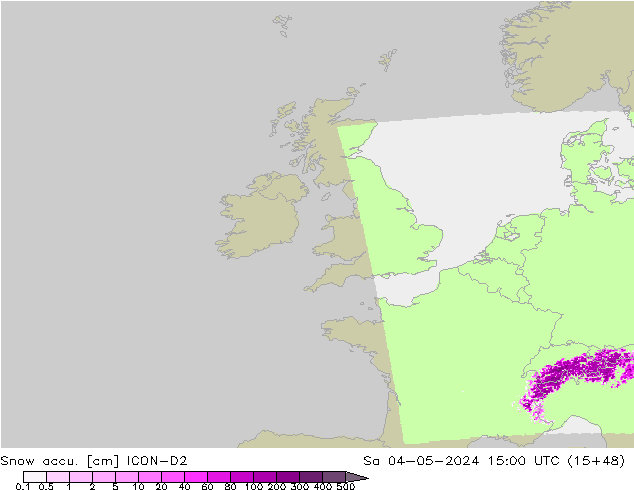 Snow accu. ICON-D2 Sa 04.05.2024 15 UTC