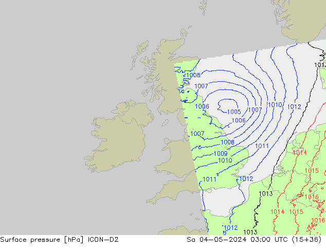 Atmosférický tlak ICON-D2 So 04.05.2024 03 UTC