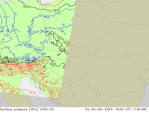 Surface pressure ICON-D2 Sa 04.05.2024 18 UTC