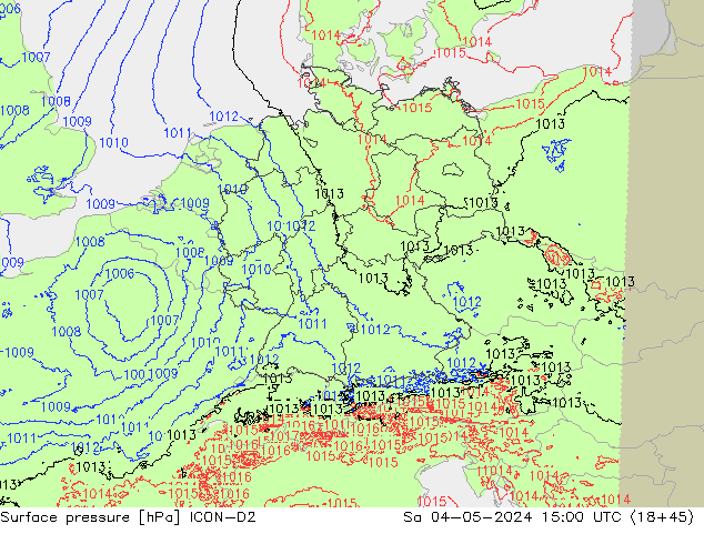 Atmosférický tlak ICON-D2 So 04.05.2024 15 UTC