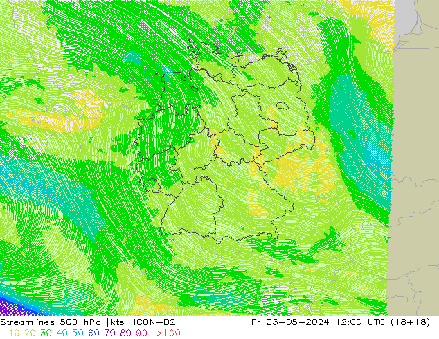 Linea di flusso 500 hPa ICON-D2 ven 03.05.2024 12 UTC