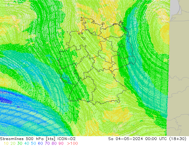 Stromlinien 500 hPa ICON-D2 Sa 04.05.2024 00 UTC