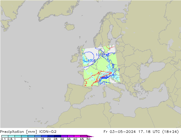 Niederschlag ICON-D2 Fr 03.05.2024 18 UTC