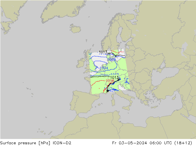 приземное давление ICON-D2 пт 03.05.2024 06 UTC