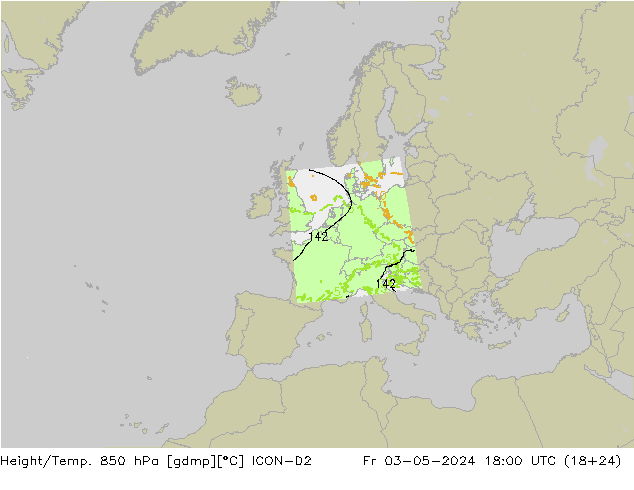 Height/Temp. 850 hPa ICON-D2 ven 03.05.2024 18 UTC
