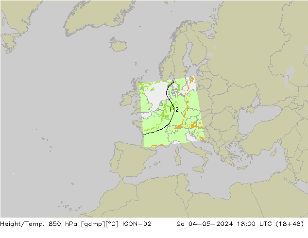 Height/Temp. 850 hPa ICON-D2 Sa 04.05.2024 18 UTC