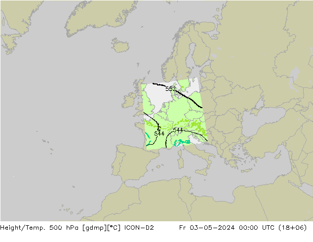 Height/Temp. 500 hPa ICON-D2 Fr 03.05.2024 00 UTC