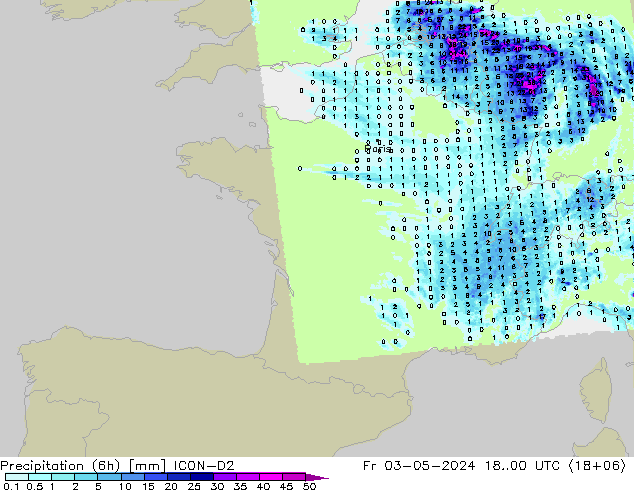 Precipitation (6h) ICON-D2 Fr 03.05.2024 00 UTC