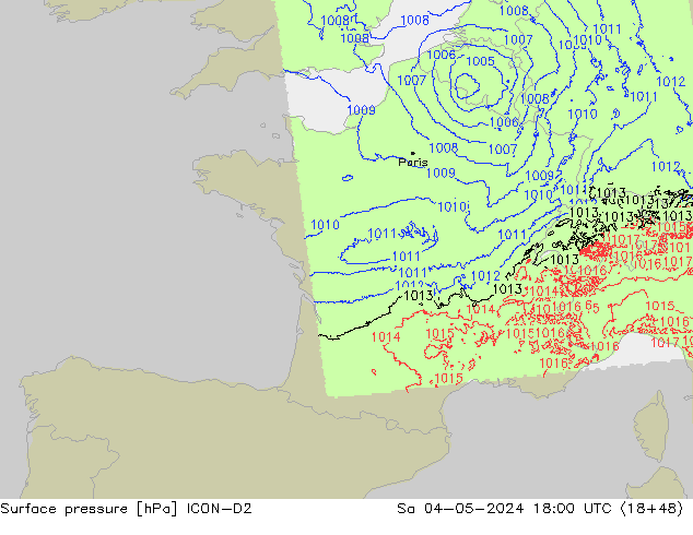 Yer basıncı ICON-D2 Cts 04.05.2024 18 UTC