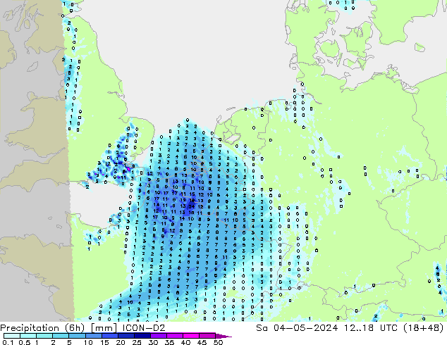 Precipitation (6h) ICON-D2 Sa 04.05.2024 18 UTC