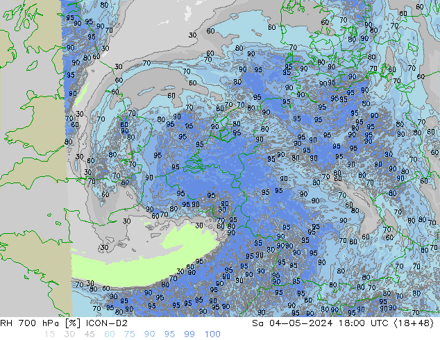 RH 700 hPa ICON-D2 So 04.05.2024 18 UTC